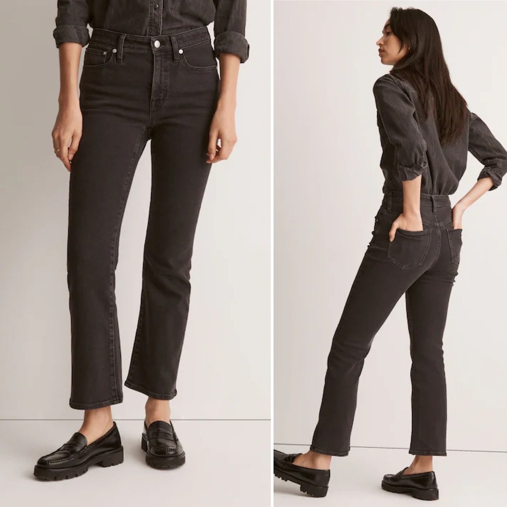 Madewell Mid-Rise Kick Out Jeans Faded‎ Black 25 ankle cropped bootcut flare